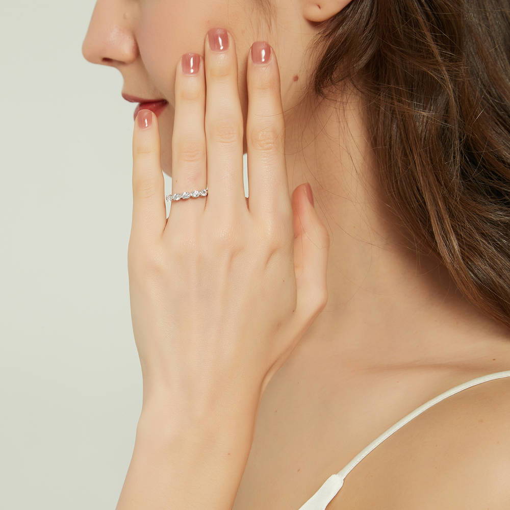 Model wearing 5-Stone CZ Ring in Sterling Silver