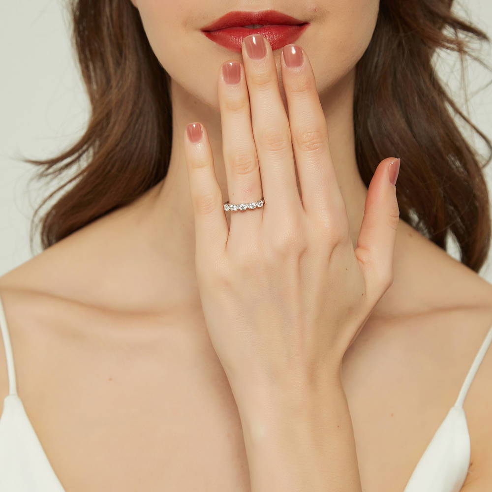 Model wearing 5-Stone CZ Ring in Sterling Silver