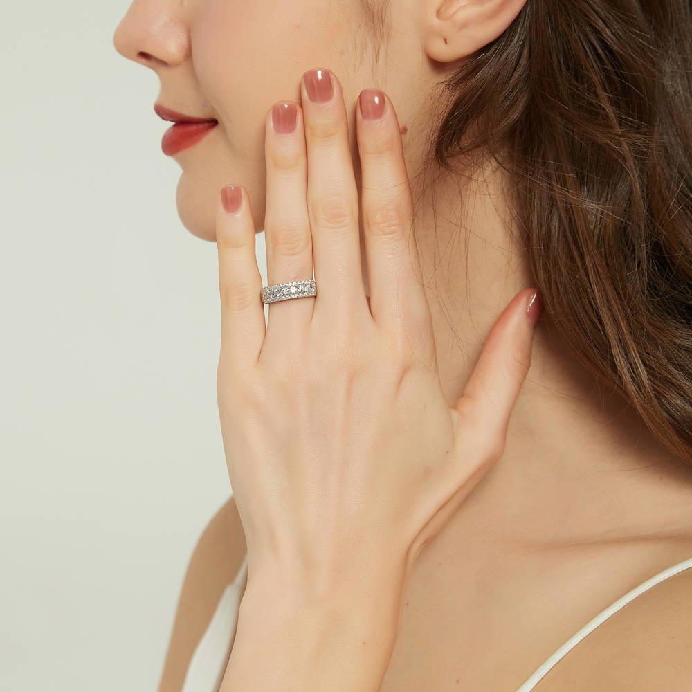 Model wearing CZ Statement Half Eternity Ring in Sterling Silver