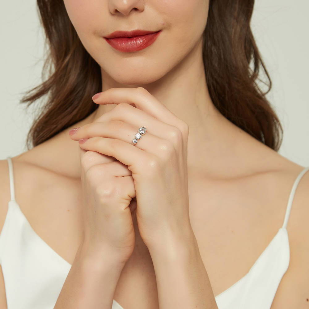 Model wearing 5-Stone CZ Ring in Sterling Silver