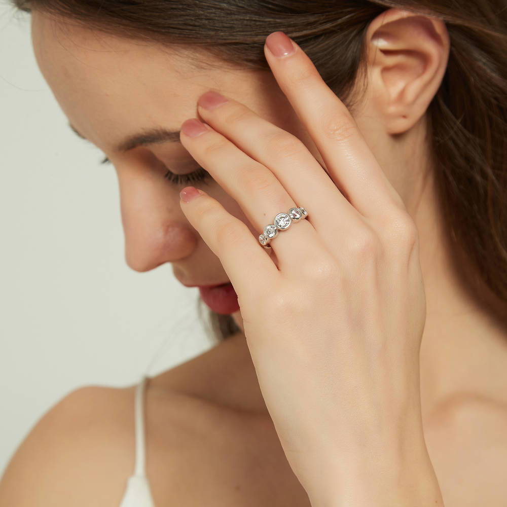 Model wearing 5-Stone CZ Ring in Sterling Silver