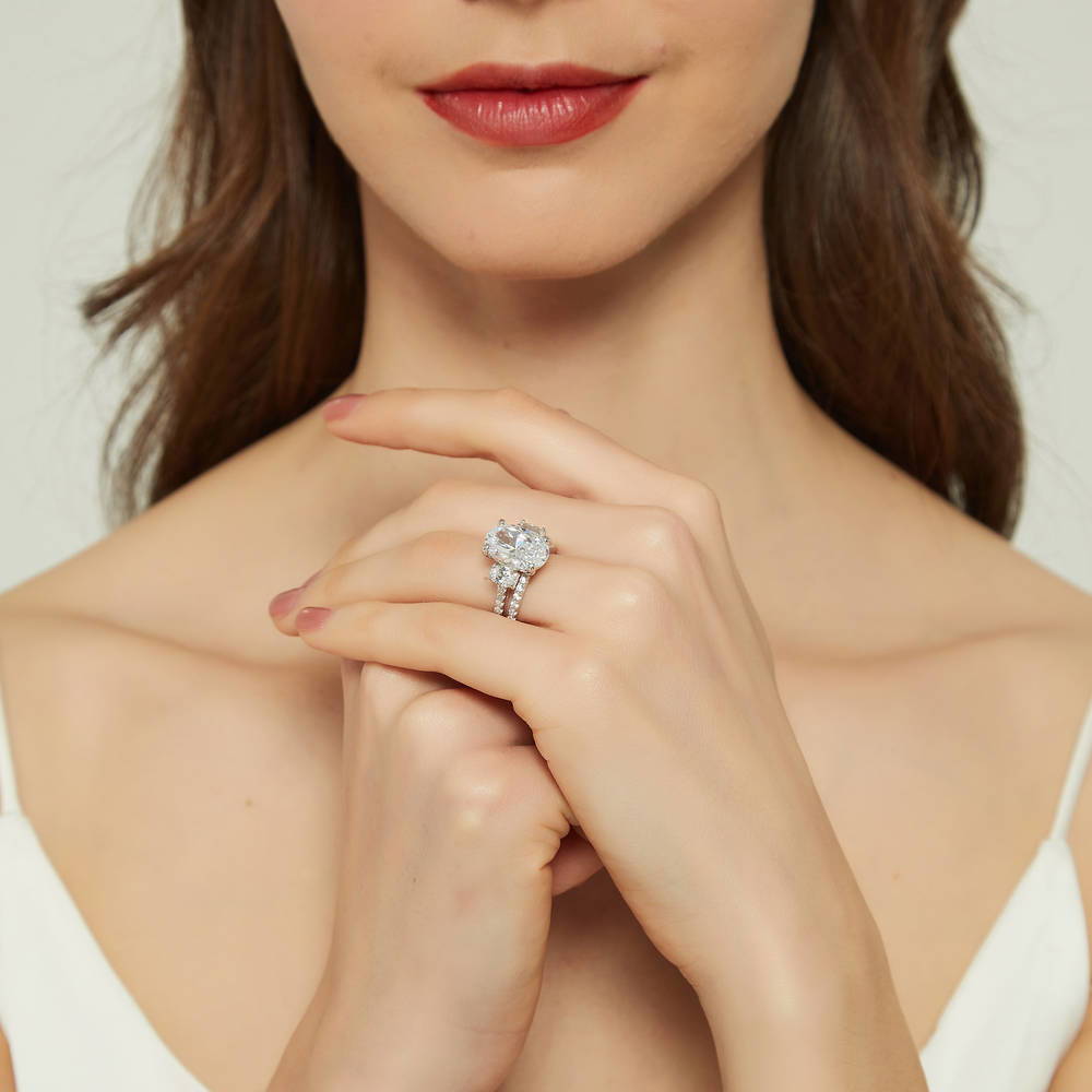 3-Stone 5.5ct Oval CZ Ring Set in Sterling Silver