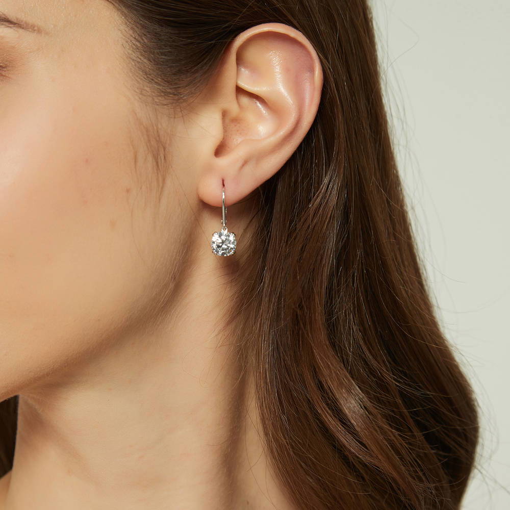 Solitaire 4ct CZ Leverback Earrings in Sterling Silver