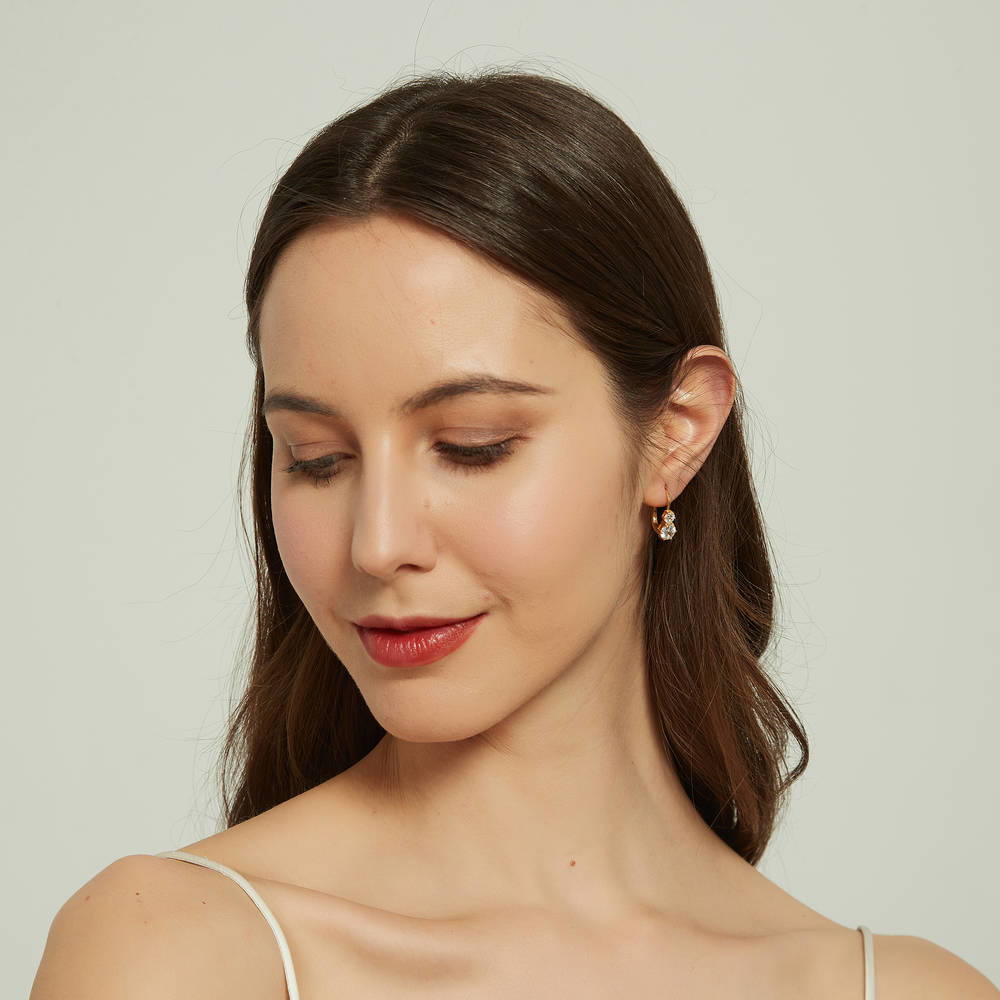 Model wearing CZ Leverback Dangle Earrings in Sterling Silver