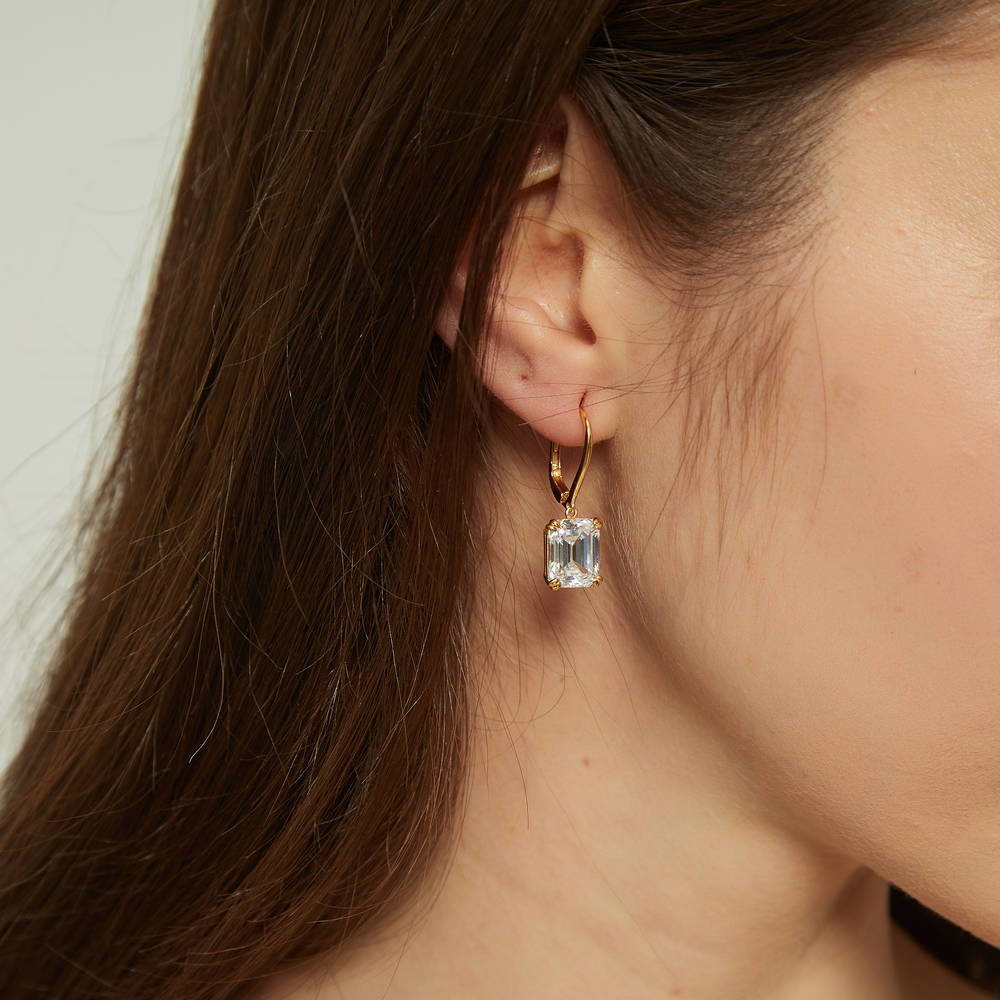 Solitaire CZ Earrings in Gold Flashed Sterling Silver, 2 Pairs