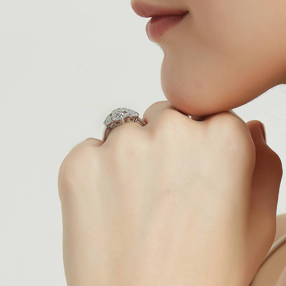 Model wearing Milgrain CZ Ring in Sterling Silver