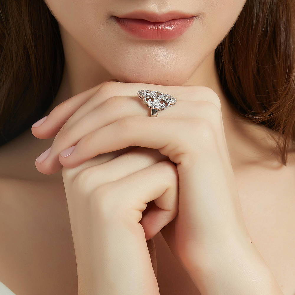 Model wearing Milgrain CZ Ring in Sterling Silver