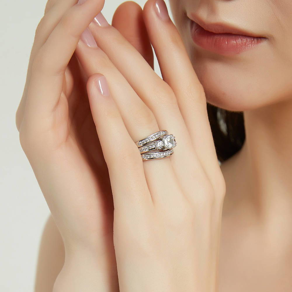 3-Stone Cushion CZ Ring Set in Sterling Silver