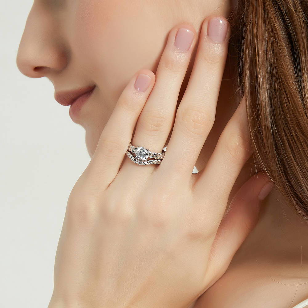 Solitaire Woven 1.25ct Round CZ Ring Set in Sterling Silver