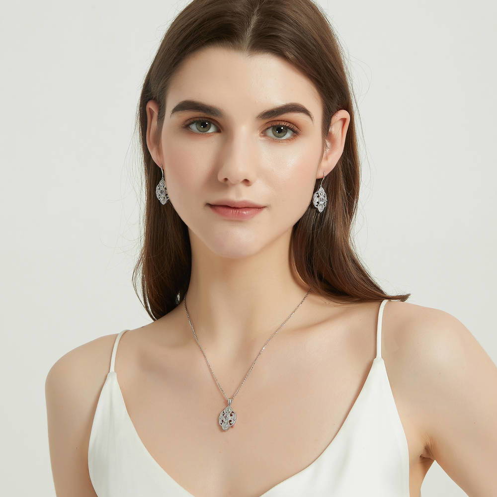 Milgrain CZ Fish Hook Dangle Earrings in Sterling Silver