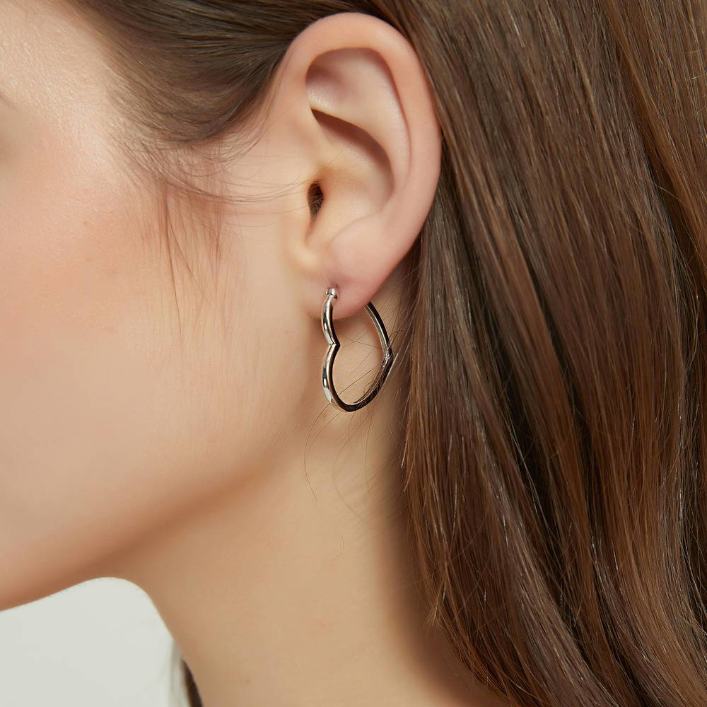 Heart Medium Hoop Earrings in Sterling Silver 1"