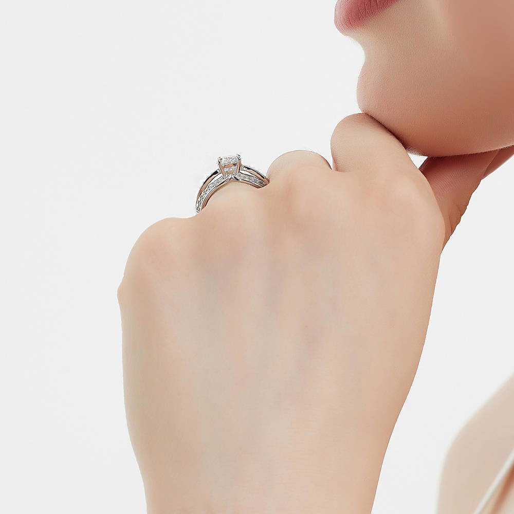 Model wearing Solitaire 1.8ct Oval CZ Ring in Sterling Silver