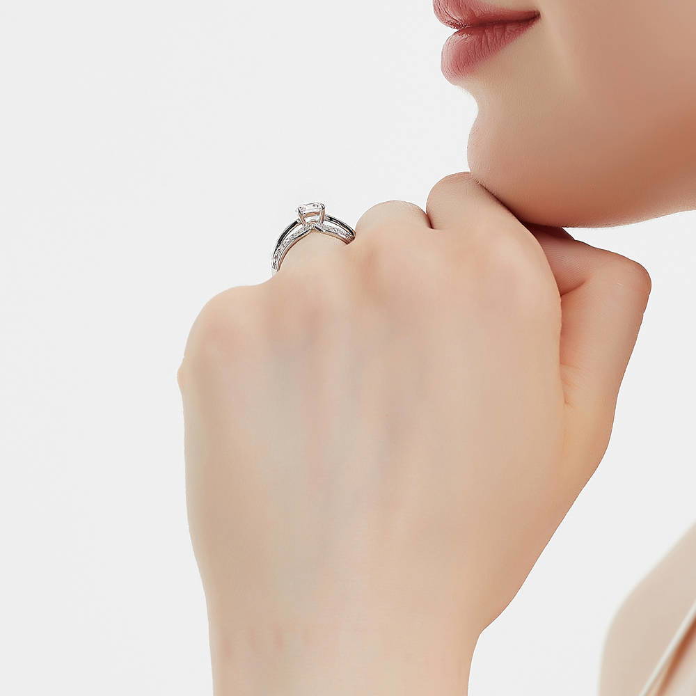 Model wearing Solitaire 1.25ct Round CZ Ring in Sterling Silver, 7 of 9