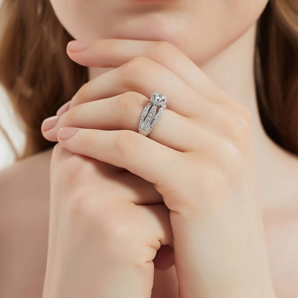 Model wearing Solitaire 1.25ct Round CZ Ring in Sterling Silver