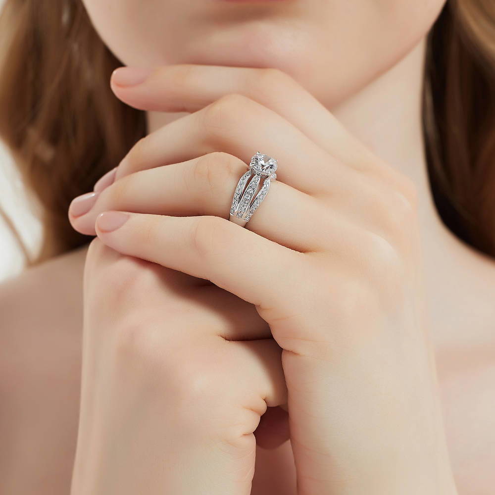 Model wearing Solitaire 1.25ct Round CZ Ring in Sterling Silver, 6 of 9