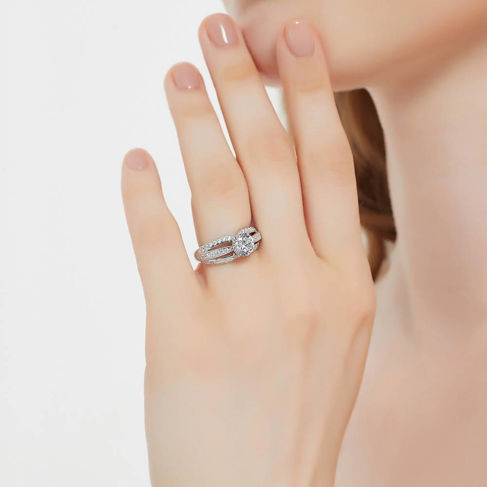Model wearing Solitaire 1.25ct Round CZ Ring in Sterling Silver, 3 of 9