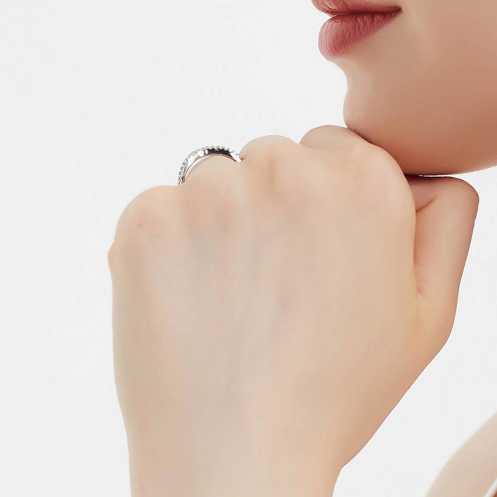 Model wearing CZ Curved Eternity Ring in Sterling Silver