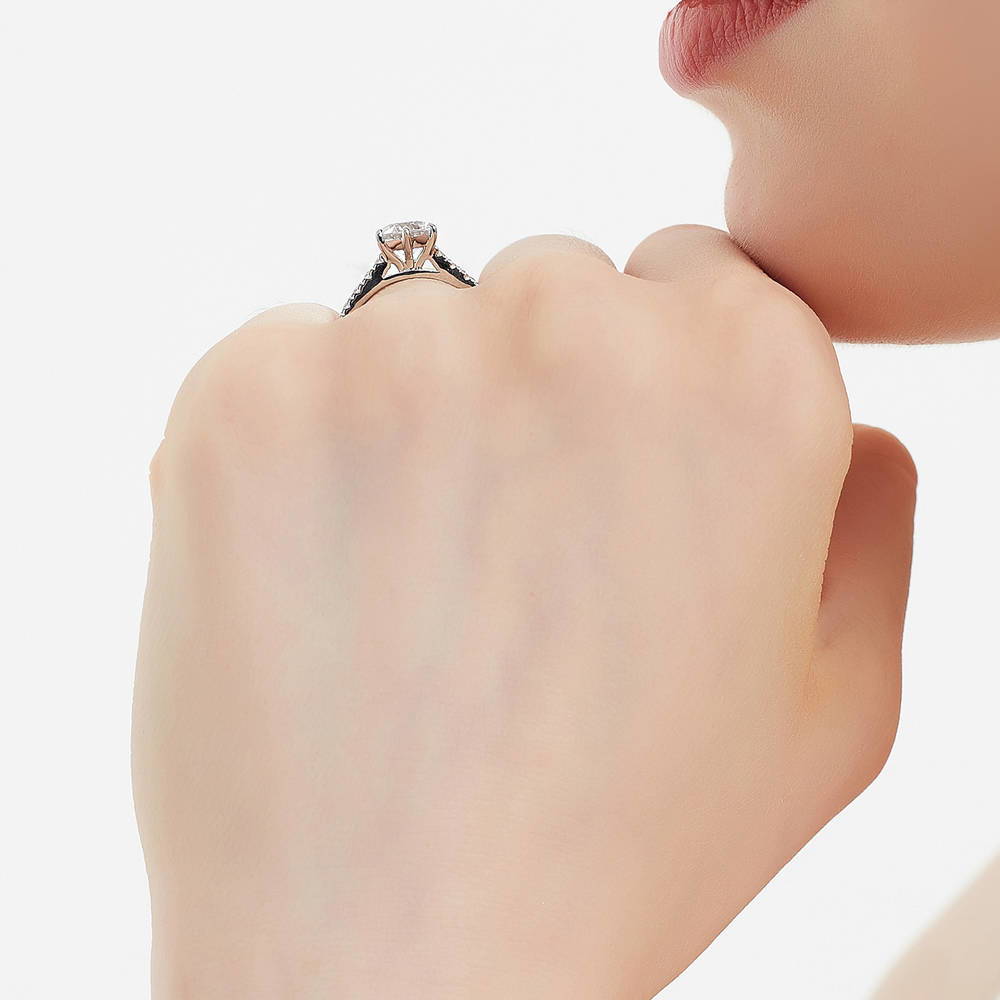 Model wearing Solitaire 1.25ct Round CZ Ring Set in Sterling Silver, 9 of 14