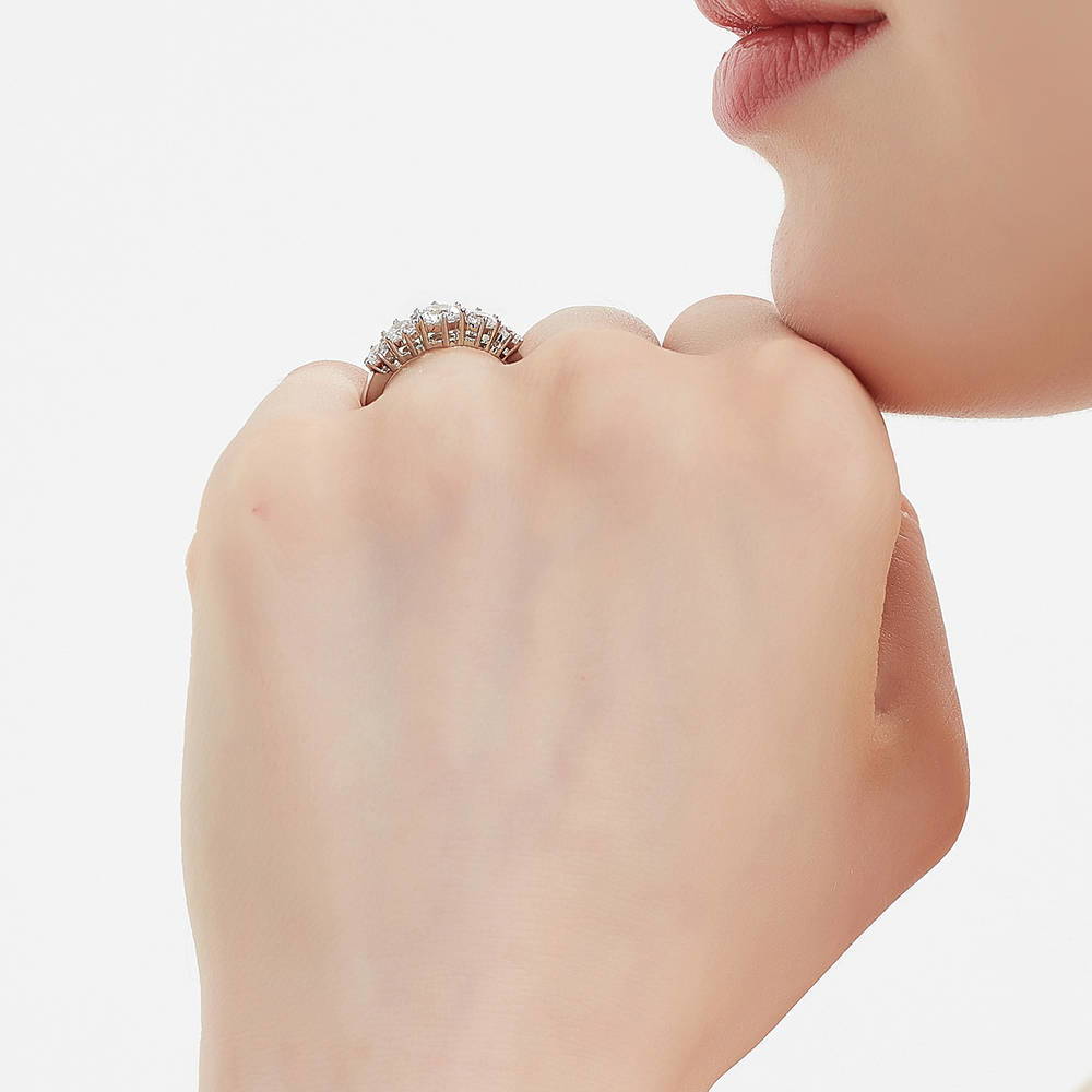 Model wearing 5-Stone CZ Ring in Sterling Silver