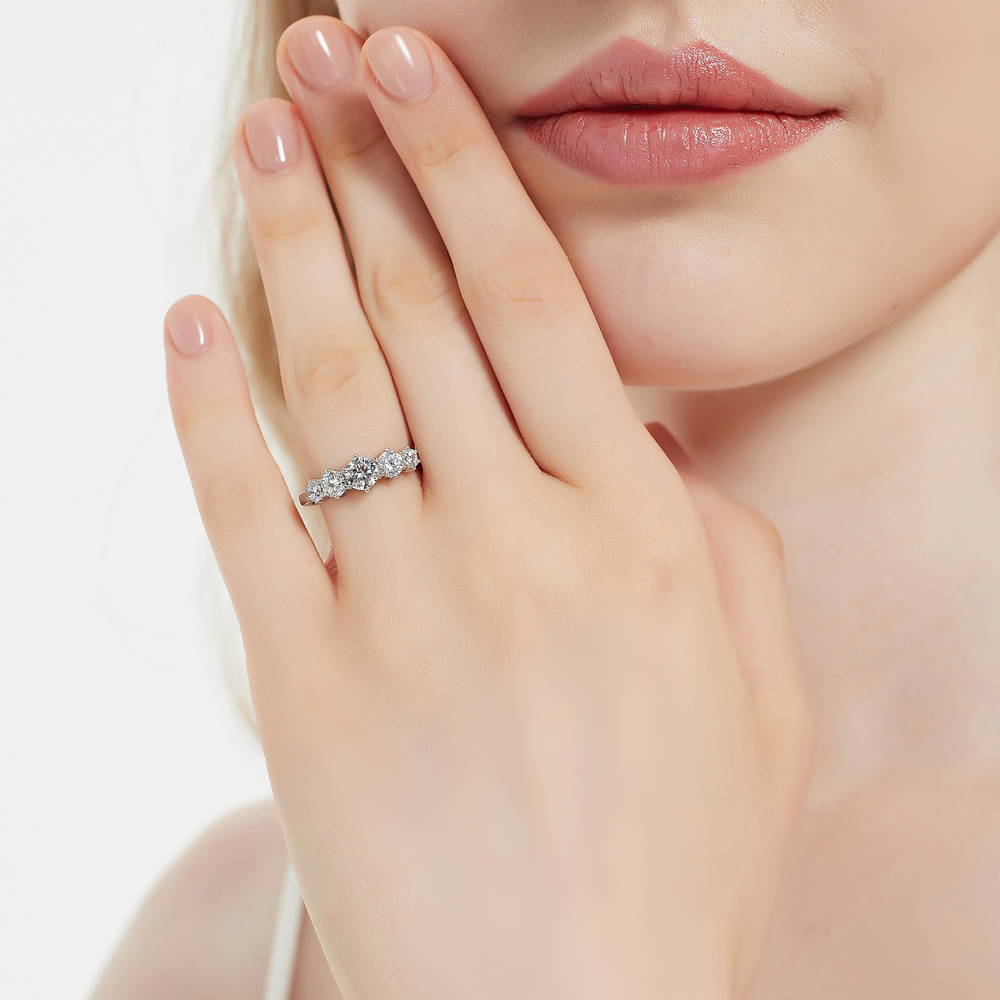 Model wearing 5-Stone CZ Ring in Sterling Silver