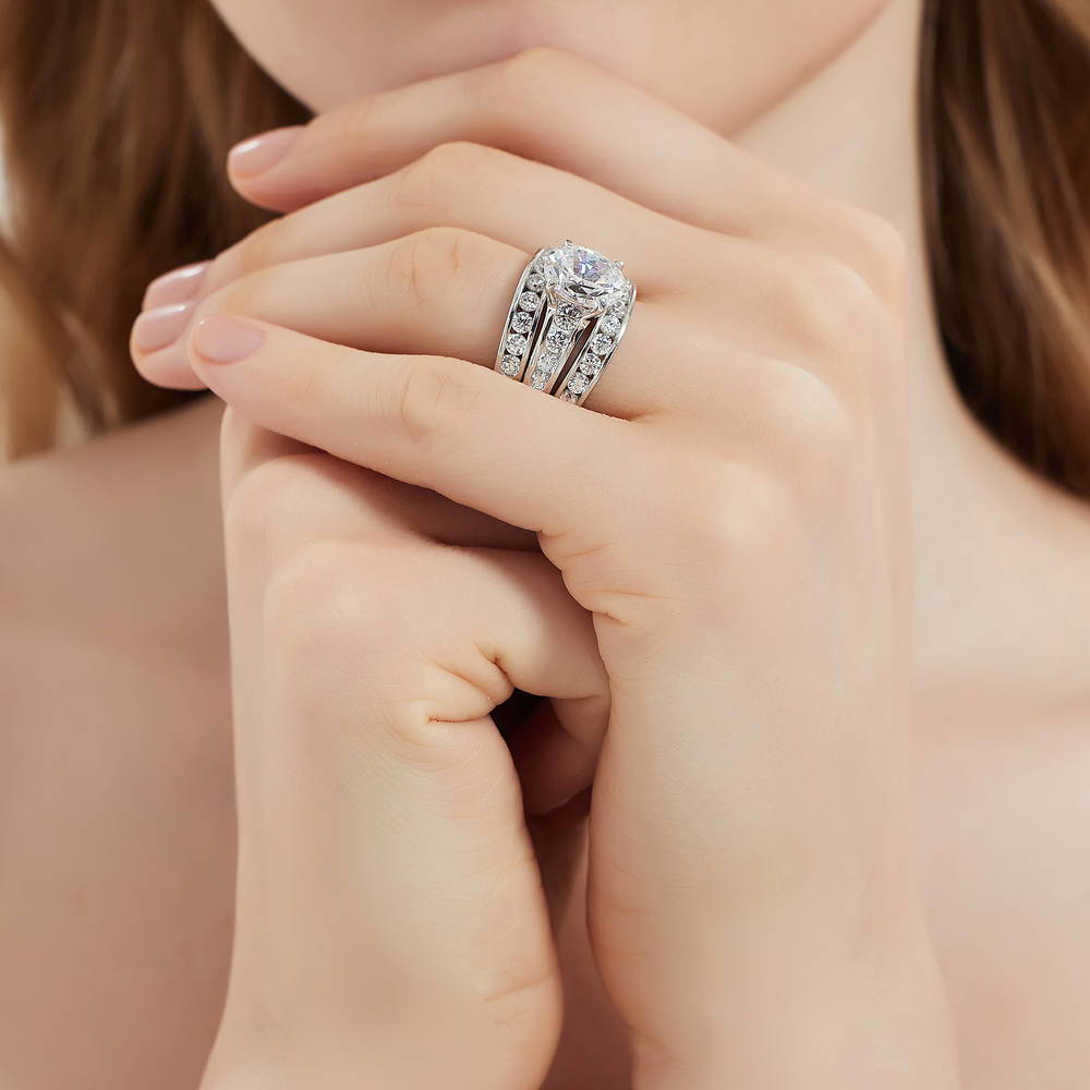 Model wearing Solitaire 2.5ct Oval CZ Ring Set in Sterling Silver