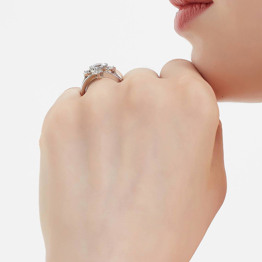 Model wearing Flower CZ Ring in Sterling Silver, 7 of 9