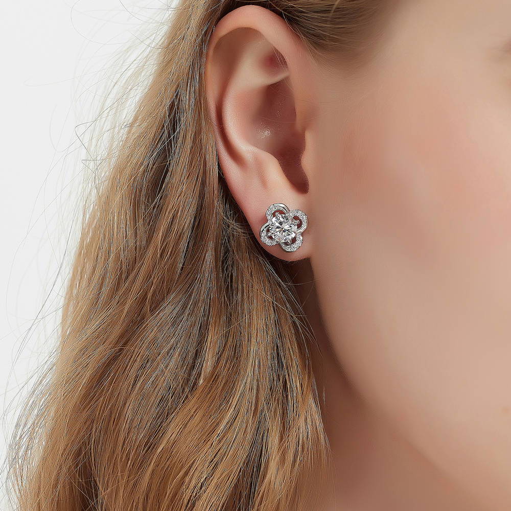 Flower CZ Stud Earrings in Sterling Silver