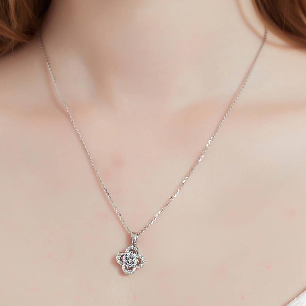 Flower CZ Pendant Necklace in Sterling Silver