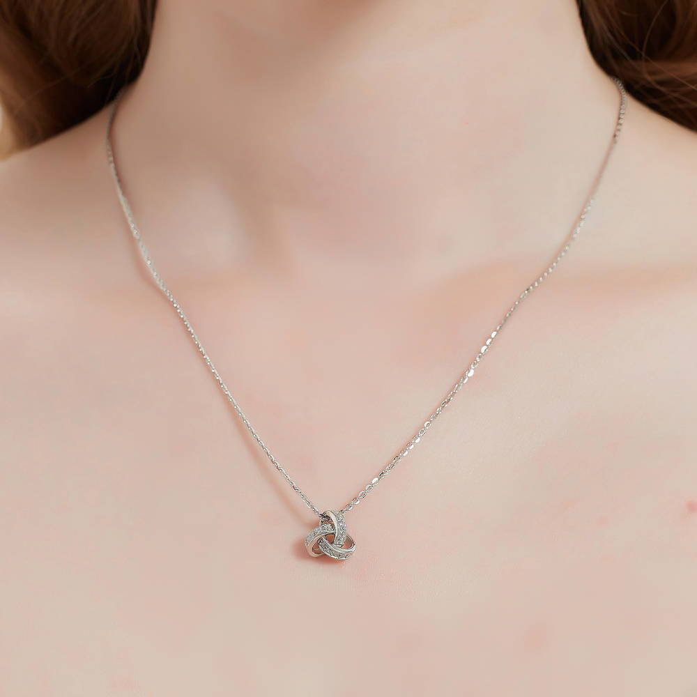 Love Knot CZ Pendant Necklace in Sterling Silver