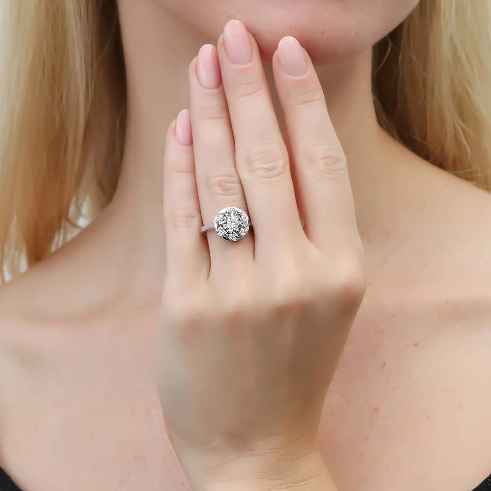 Model wearing Woven Wreath CZ Ring in Sterling Silver