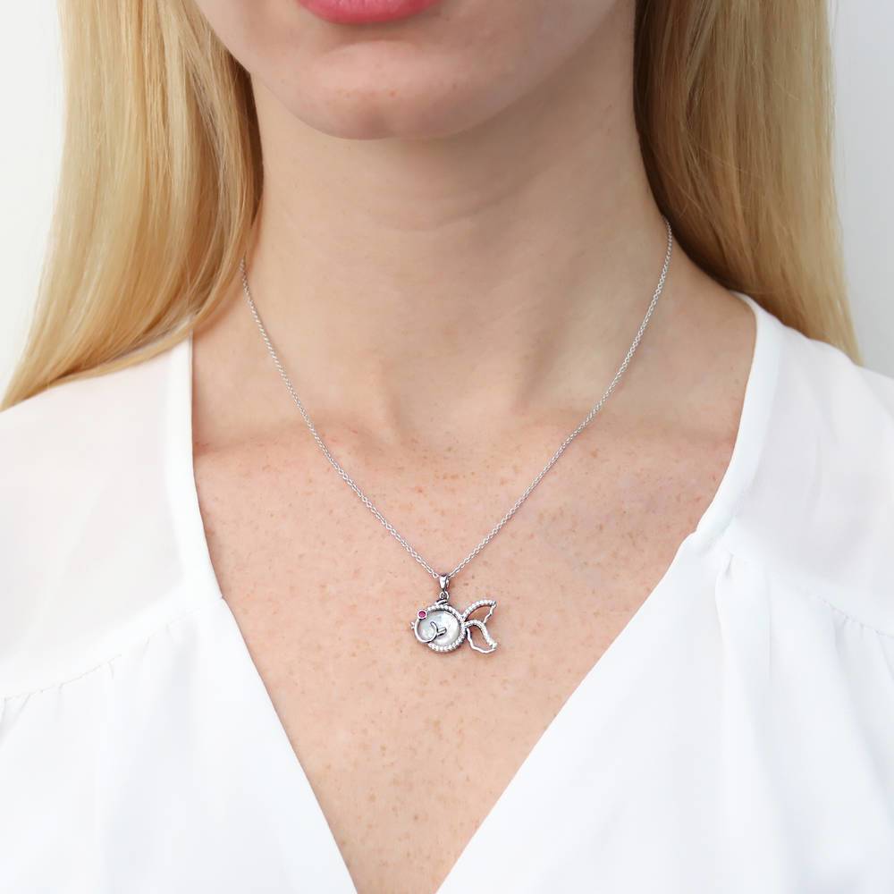 Model wearing Fish Mother Of Pearl Pendant Necklace in Sterling Silver