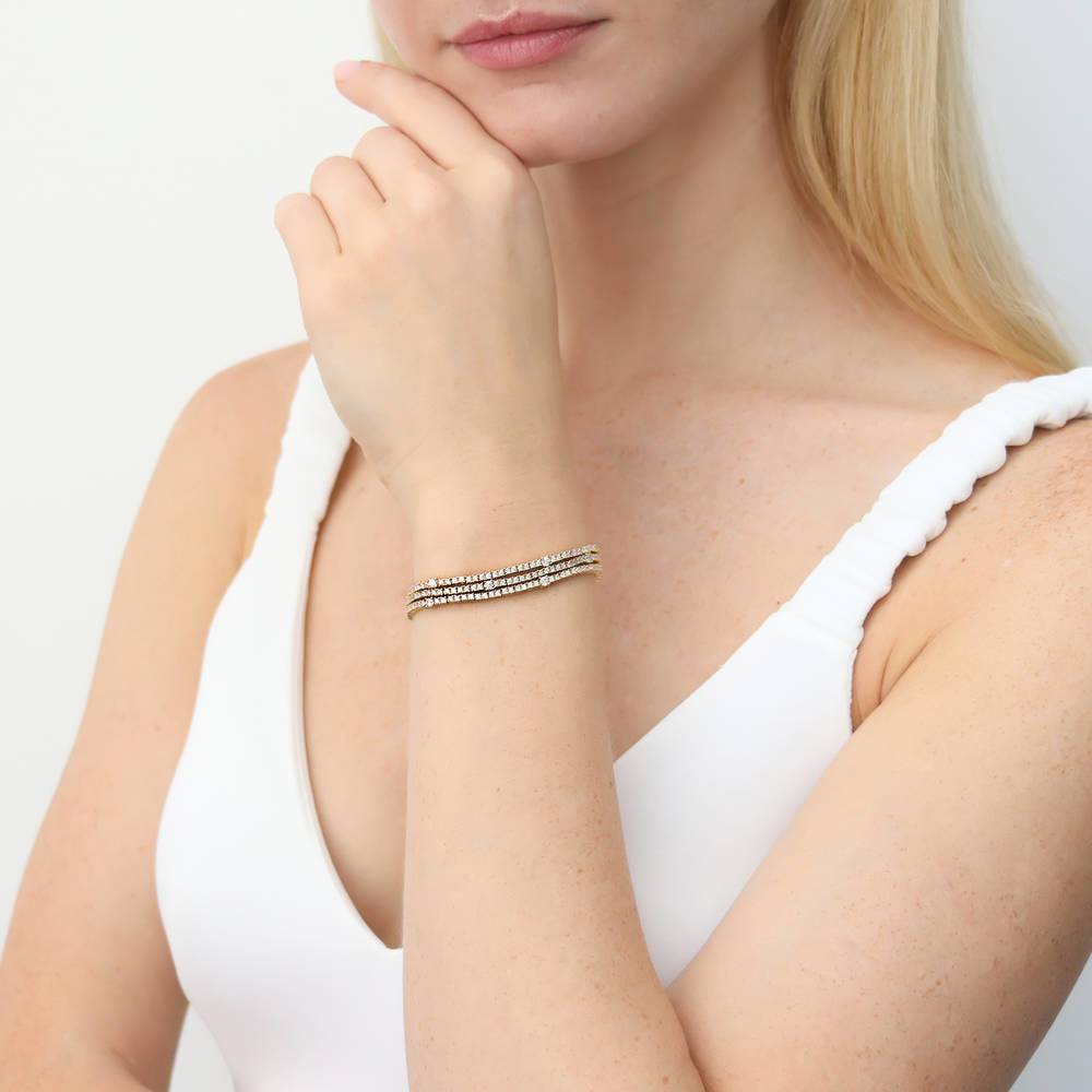 Bar CZ Statement Tennis Bracelet in Gold Flashed Sterling Silver