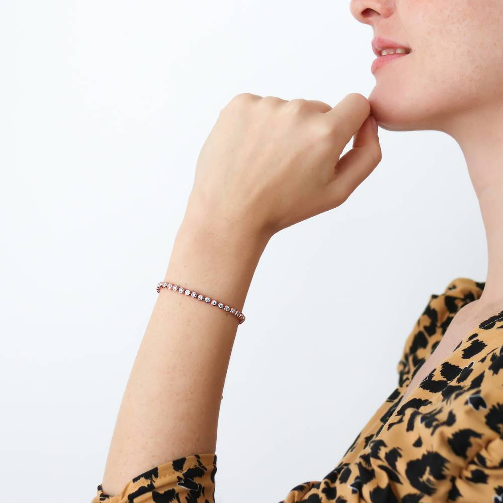 Bubble Bar Bezel Set CZ Statement Tennis Bracelet in Sterling Silver