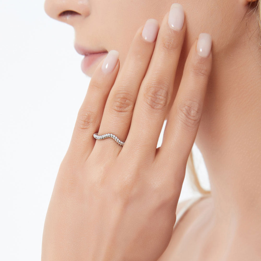 Model wearing Woven Wishbone Curved Band in Sterling Silver