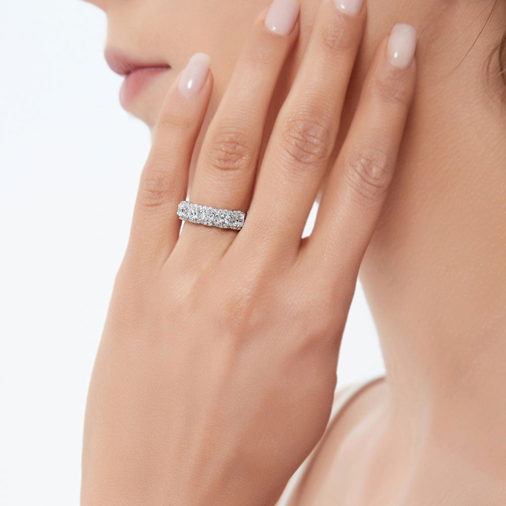 Model wearing 5-Stone CZ Ring in Sterling Silver, 3 of 9