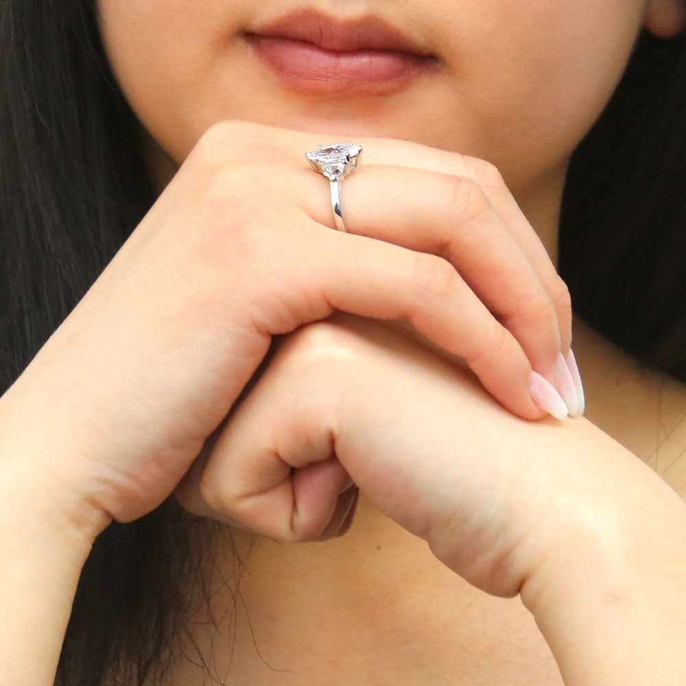 Model wearing 3-Stone Marquise CZ Ring in Sterling Silver