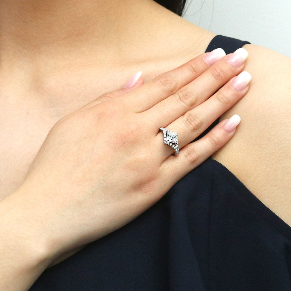 Model wearing CZ Ring in Sterling Silver