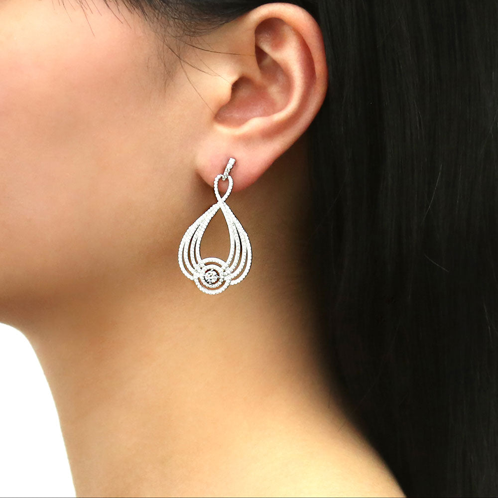 Model wearing Woven CZ Statement Chandelier Earrings in Sterling Silver