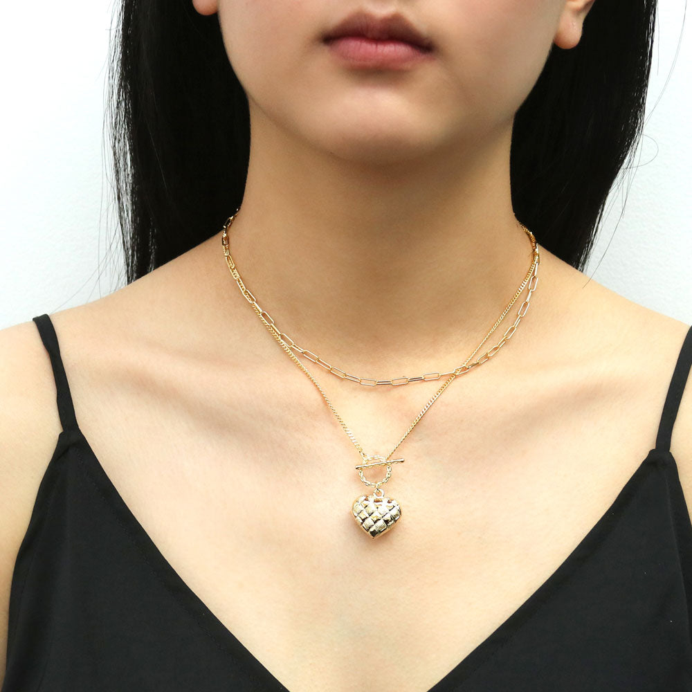 Model wearing Paperclip Heart Chain Necklace in Yellow Gold-Flashed, 2 Piece, 2 of 19