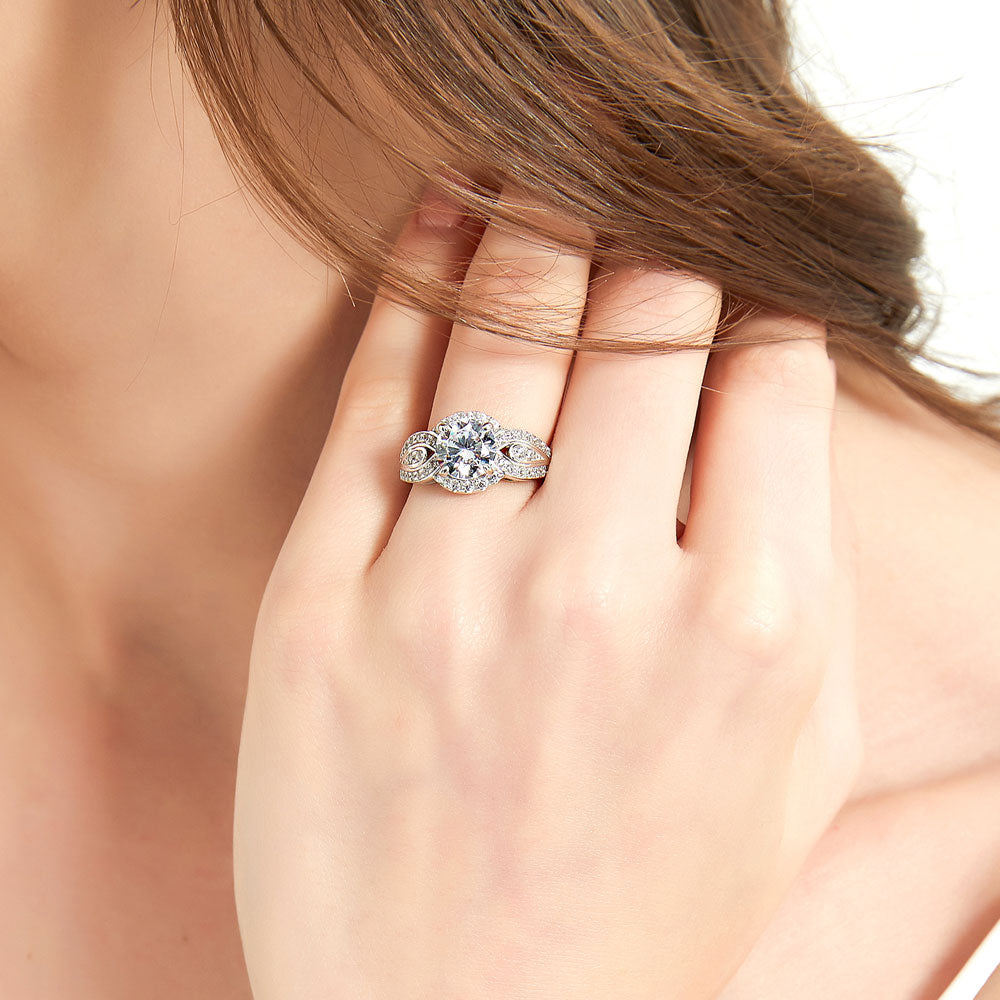 Halo Woven CZ Ring in Sterling Silver