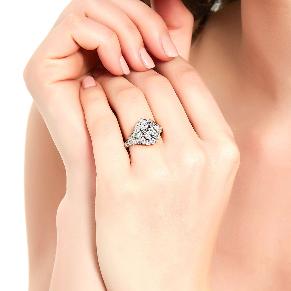 Model wearing Art Deco CZ Statement Ring in Sterling Silver, 3 of 9