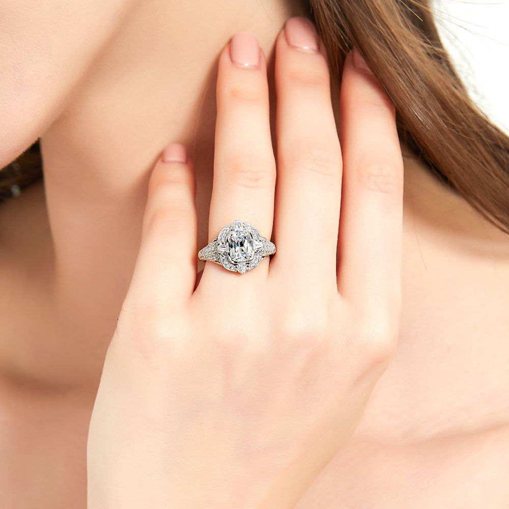 Model wearing Art Deco CZ Statement Ring in Sterling Silver, 2 of 9