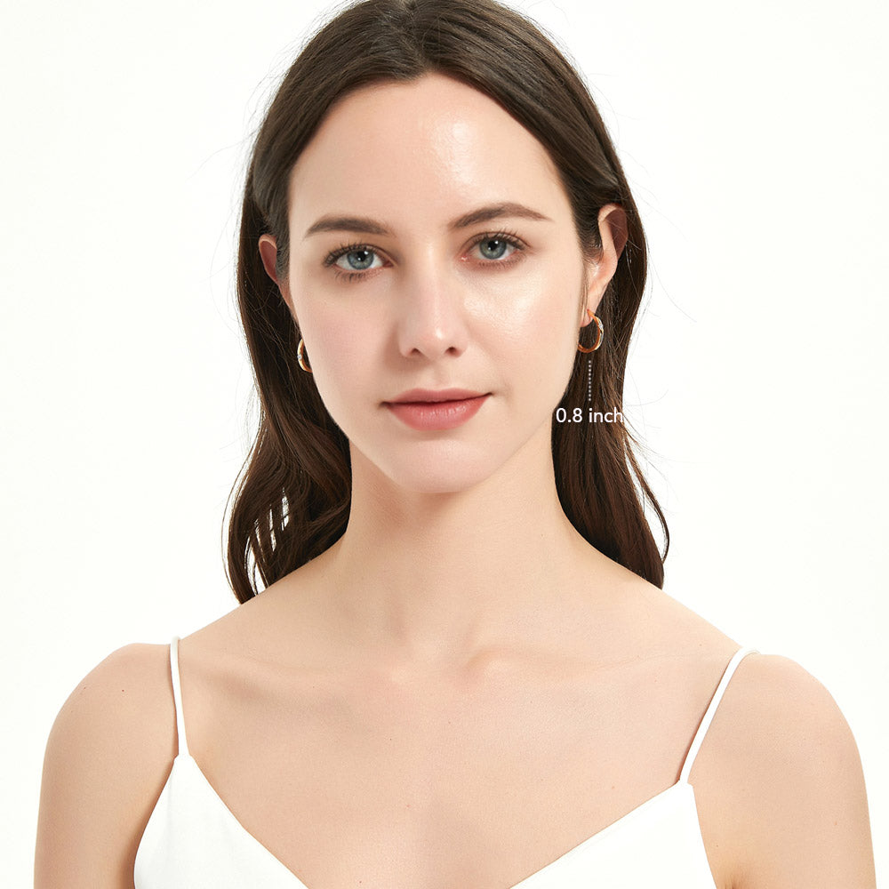 Model wearing Solitaire Round CZ Hoop Earrings in Gold Flashed Sterling Silver 0.12ct, 6 of 11