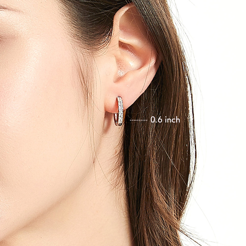 Model wearing Bar Solitaire CZ 2 Pairs Hoop and Stud Earrings Set in Sterling Silver, 6 of 11