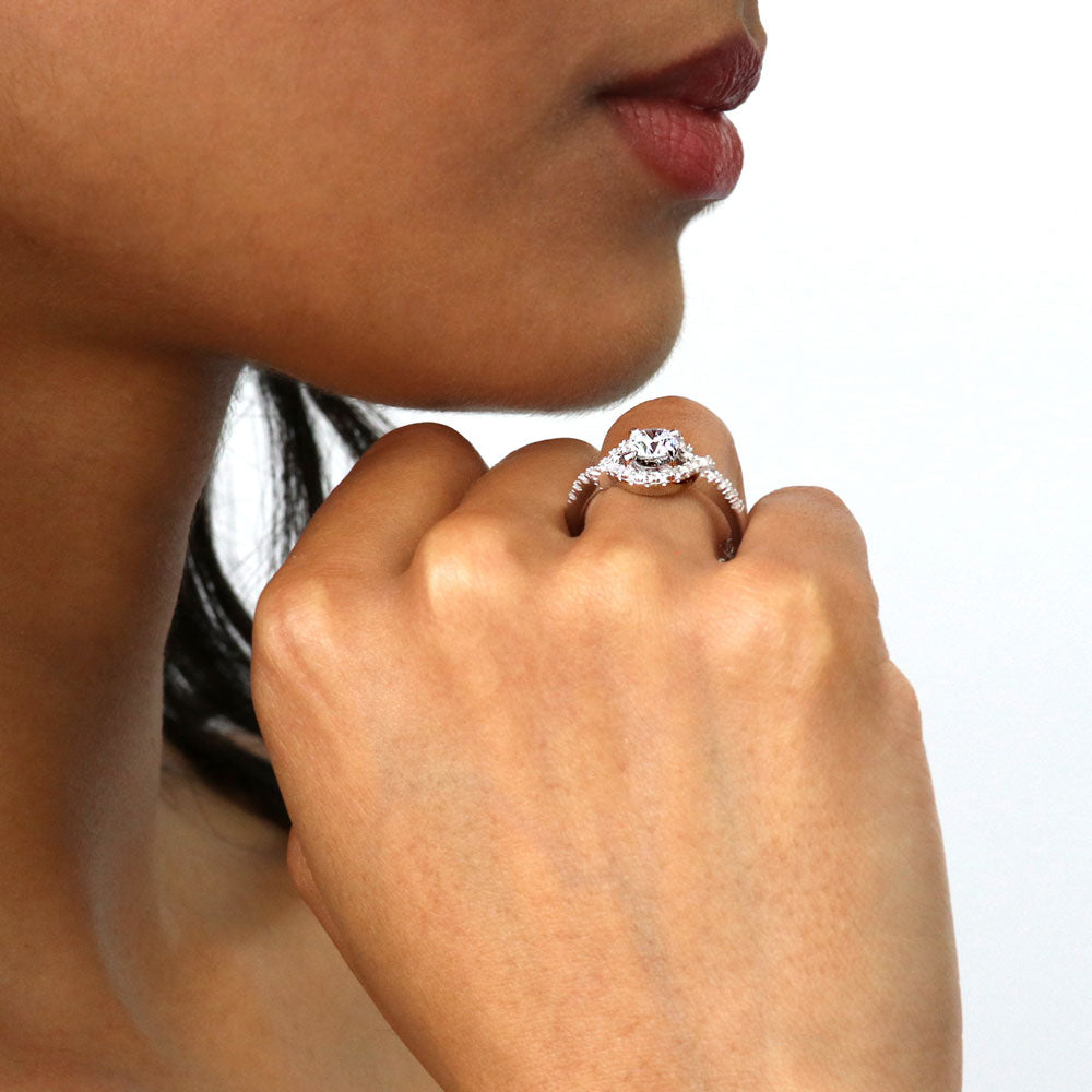 Woven Halo CZ Ring in Sterling Silver