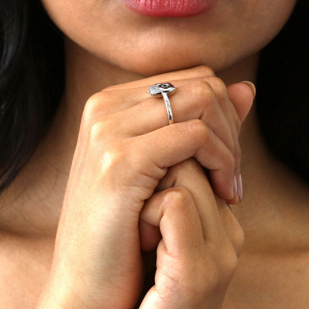 Model wearing Owl CZ Ring in Sterling Silver