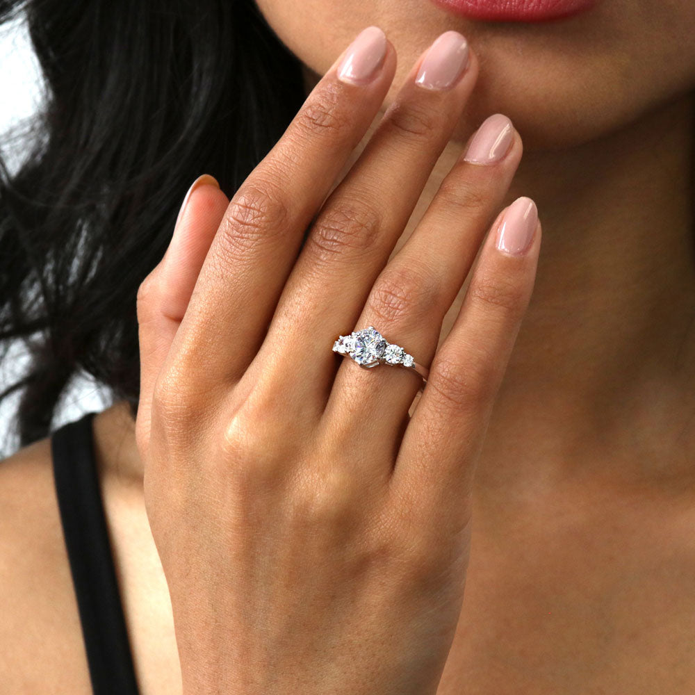 Model wearing 5-Stone CZ Ring in Sterling Silver, 3 of 9