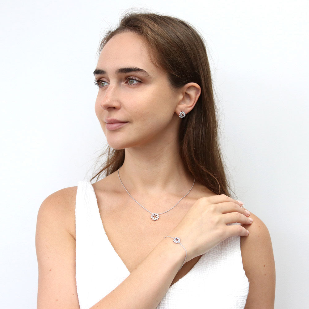 Model wearing Wreath CZ Chain Bracelet in Sterling Silver