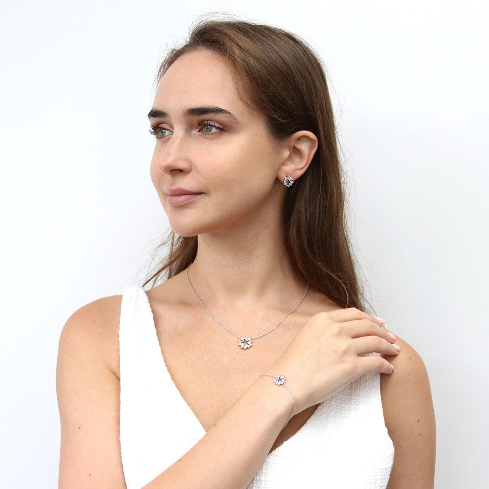 Model wearing Wreath CZ Necklace and Earrings Set in Sterling Silver, 2 of 10