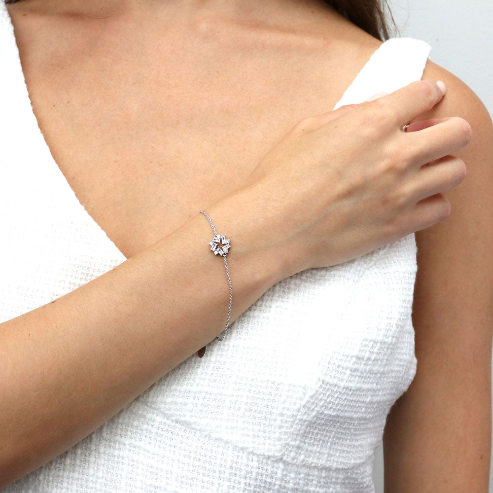 Model wearing Wreath CZ Chain Bracelet in Sterling Silver